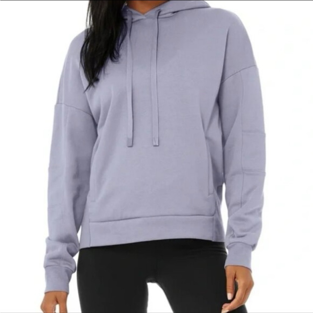 Alo Yoga Interval Microfleece Pullover Hoodie in Blue Moon Size S EUC